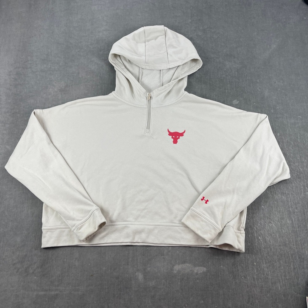 Under Armour Women Large Beige Project Rock Warrior Mana Cropped Hoodie